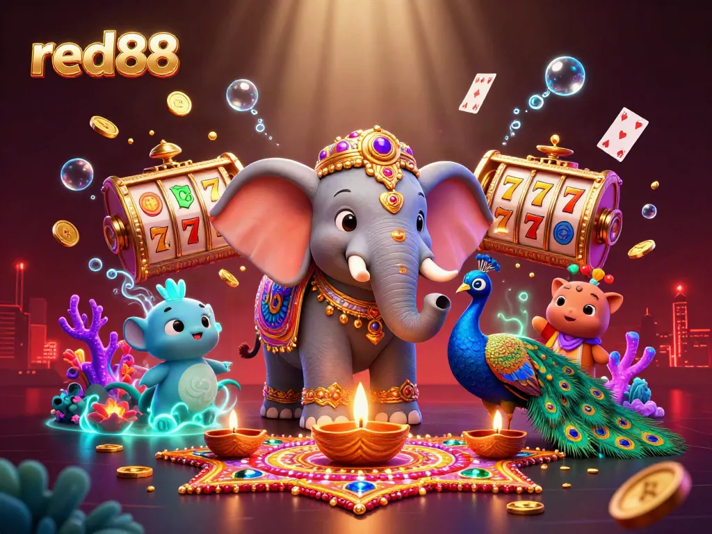 Engage in thrilling slots at red88 with jackpot reels and vibrant casino elements.