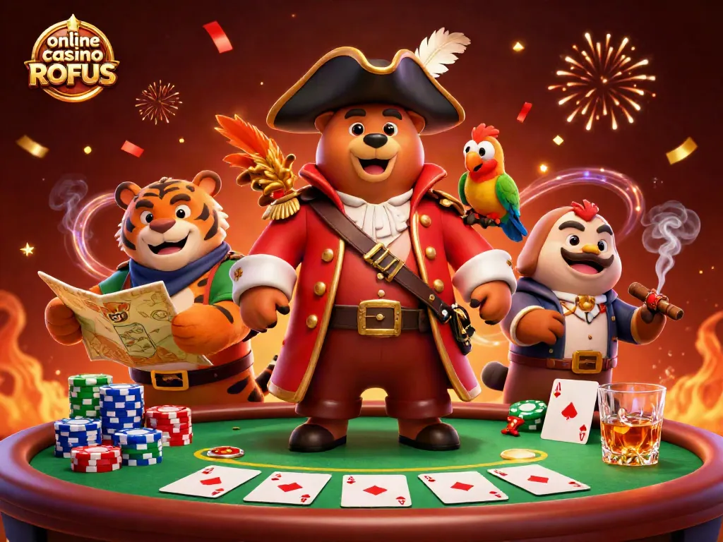 Engage in thrilling gameplay at online casino uden ROFUS featuring lively characters and dynamic casino elements.