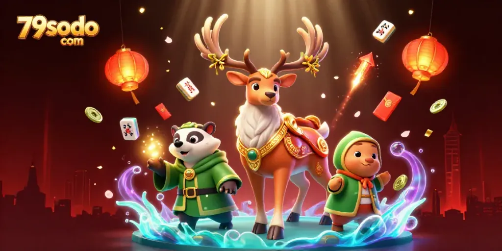 Engage in thrilling gaming experiences with 79sodo com surrounded by festive symbols and spirits.