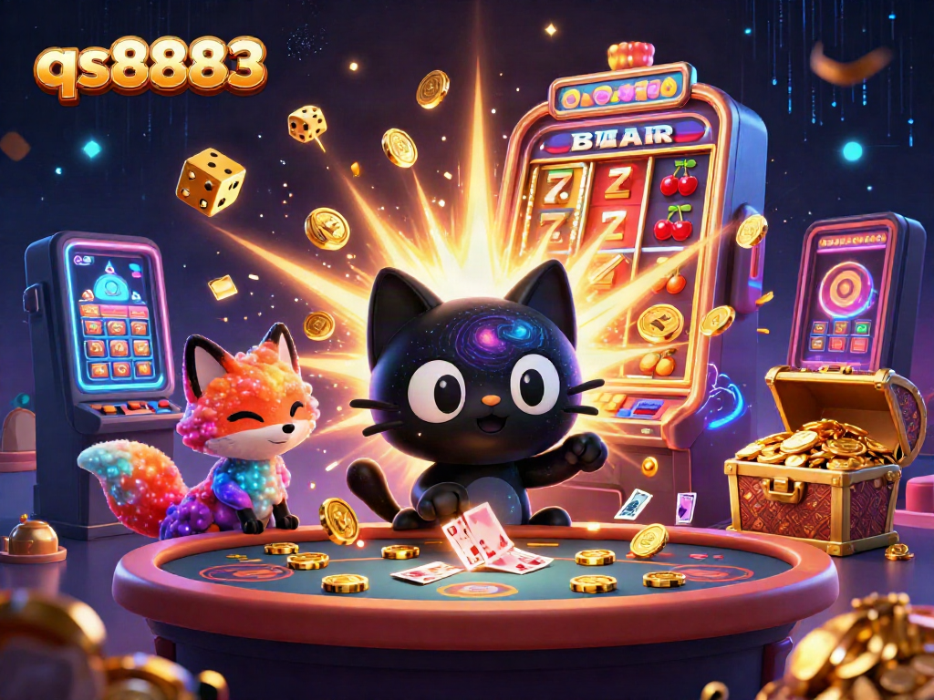 Experience the excitement of qs8883 with a cosmic casino scene featuring animated characters and jackpot symbols.
