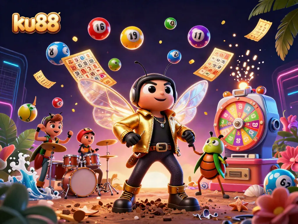 Engage in exhilarating gambling fun with ku88 as colorful lottery balls and casino elements bring excitement to life.