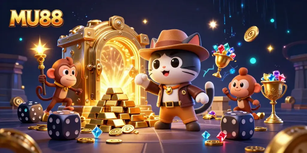 Engage in thrilling casino adventures with MU88, featuring a cat archaeologist and treasures.