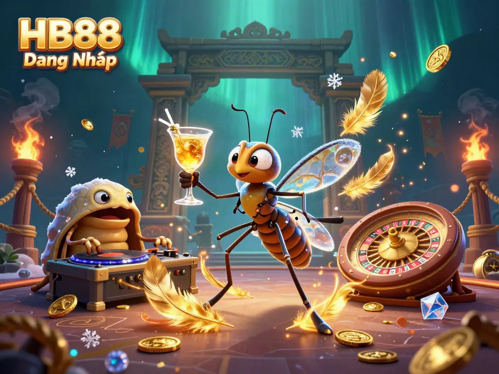 Engage in the winning experience of HB88 Đăng Nhập featuring unique mascot characters in a vibrant casino scene.