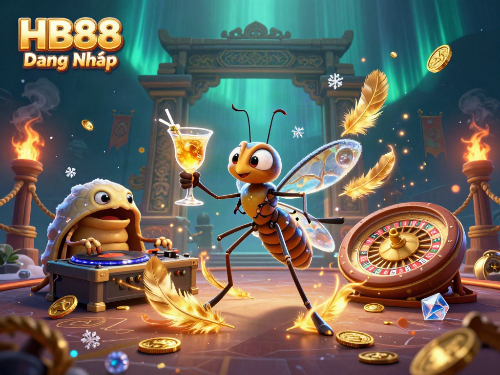 Engage in the winning experience of HB88 Đăng Nhập featuring unique mascot characters in a vibrant casino scene.