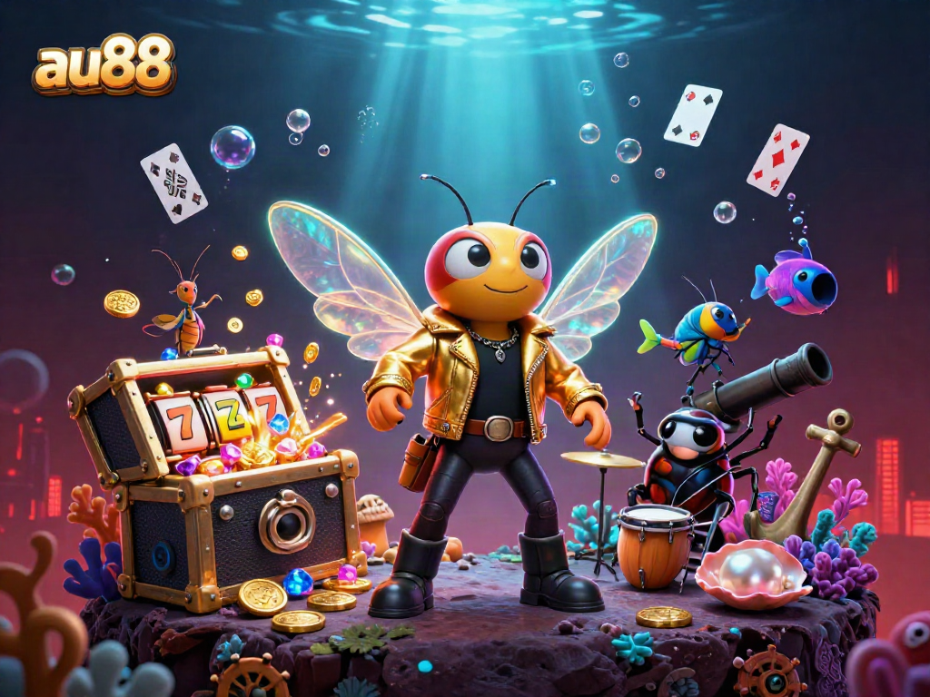 Experience the excitement of au88 with a 3D casino scene featuring vibrant game elements and lively characters.