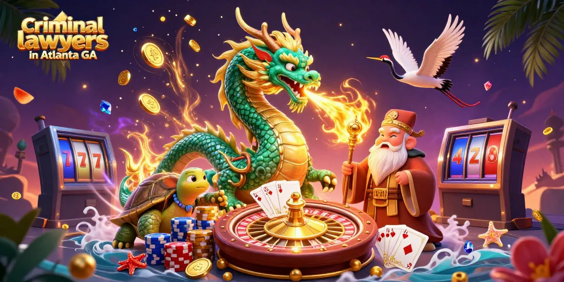 Experience the excitement with criminal lawyers in Atlanta GA amidst dynamic casino elements in this 3D illustration