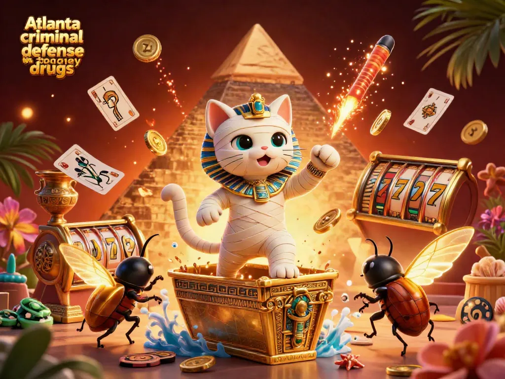Engaging scene showcasing an Atlanta criminal defense attorney drugs theme with a vibrant pyramid casino design.