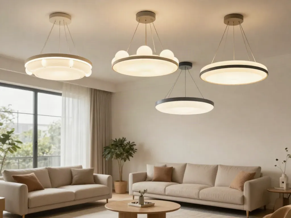 Lustre LED moderne pentru living, oferite de un furnizor local de servicii.