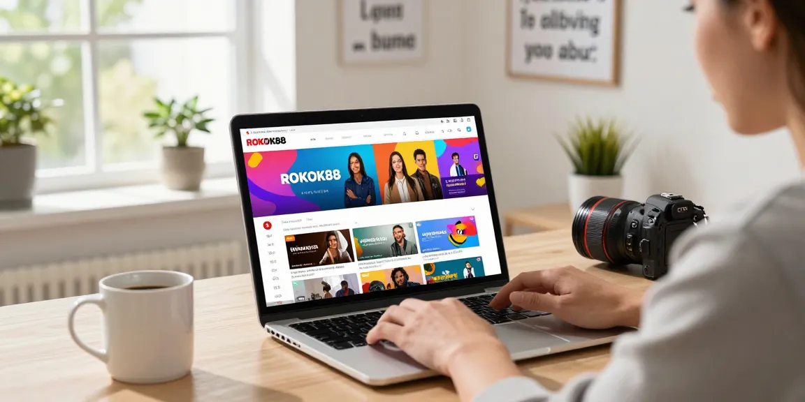 Engaging ROKOK88 digital experience in a modern home office showcasing vibrant episodes and user interaction.
