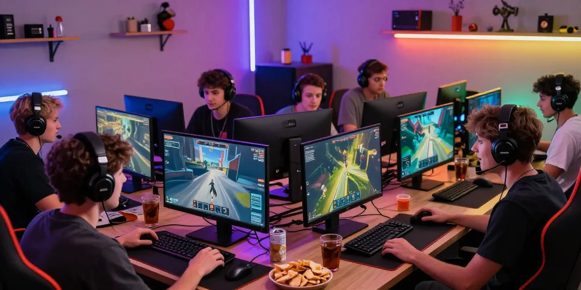 Dynamic scene of diverse gamers engrossed in rokok88 gameplay, illustrating community and excitement.