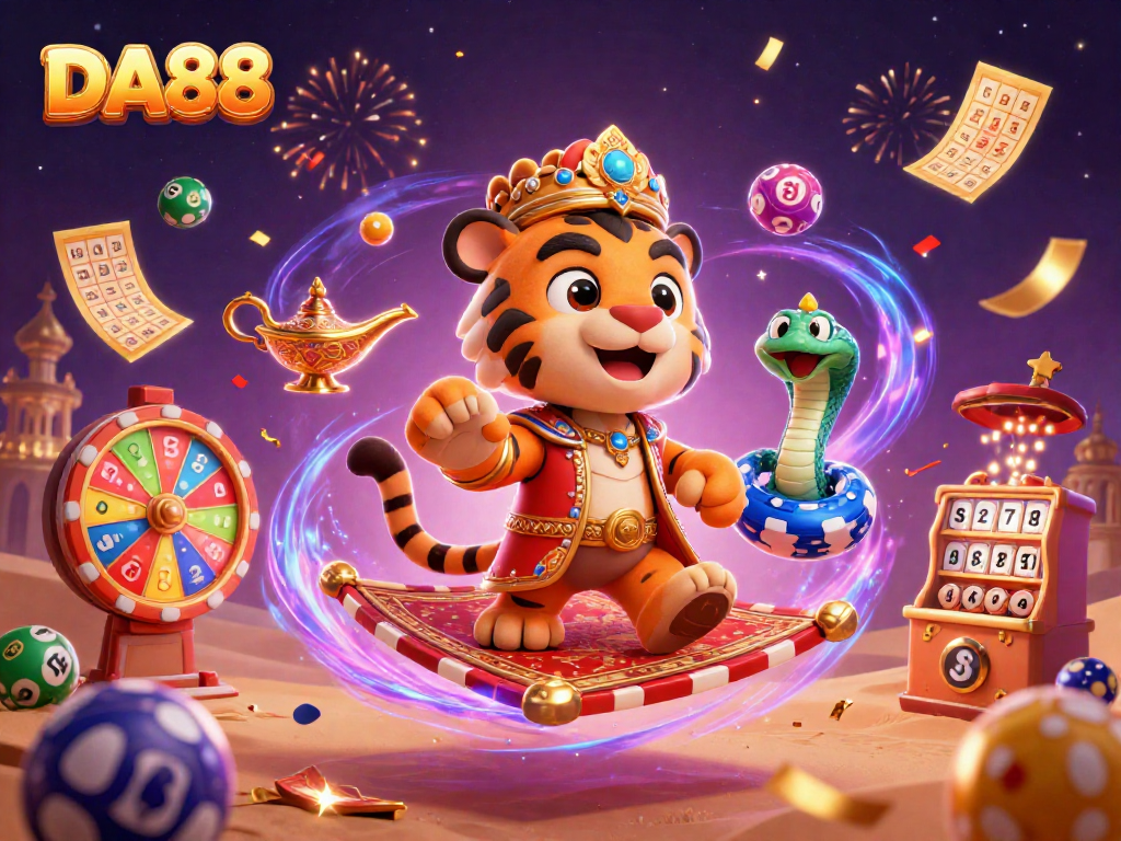 Join the action at DA88 with a thrilling lottery scene featuring vibrant game elements.