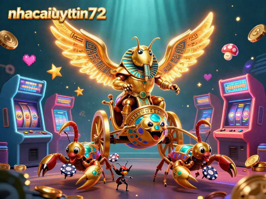 Join the action at nhacaiuytin72 with vibrant slot machines and a golden scarab beetle adventure!
