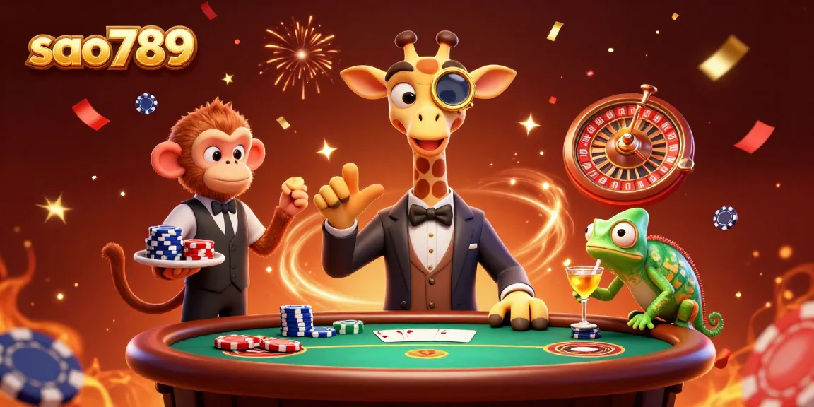 Experience high-stakes excitement with sao789, where a high-roller giraffe shares the spotlight at a VIP poker table.