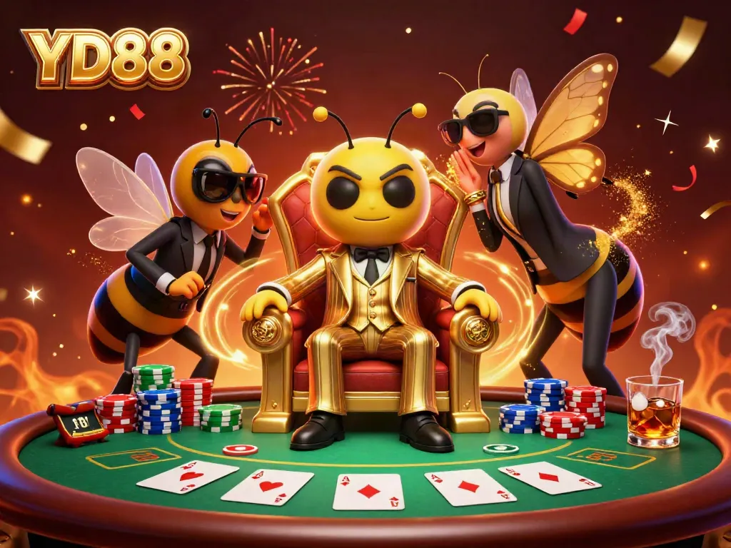 Experience the excitement of YD88 with vibrant casino-themed illustrations featuring unique characters and game elements.