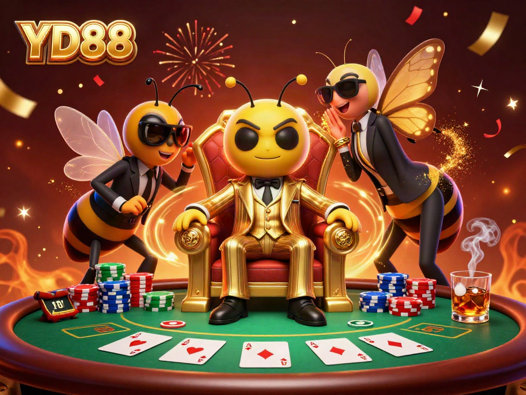 Experience the excitement of YD88 with vibrant casino-themed illustrations featuring unique characters and game elements.