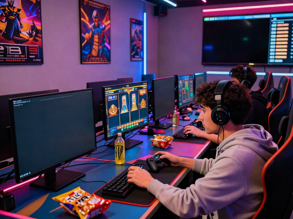 Engaged player enjoying rokok88 online slot games in a vibrant gaming environment.