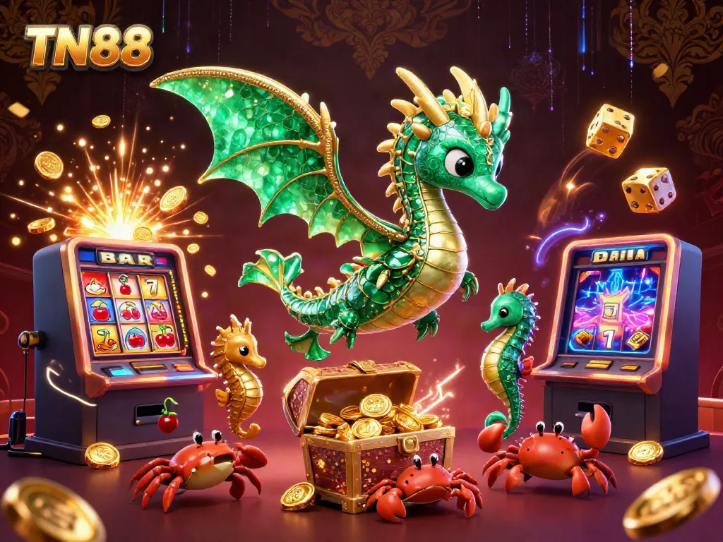 Play exciting casino games at TN88 with a vibrant 3D fantasy scene showcasing adventure and riches.