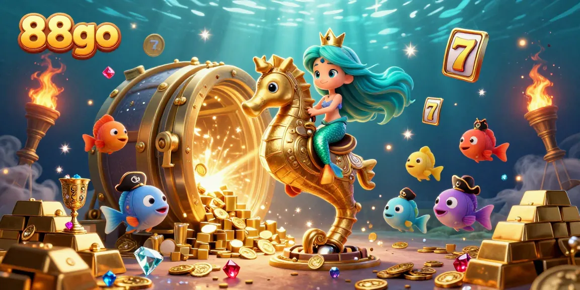 Experience winning at casino games with 88go, featuring a mermaid princess and golden treasures.