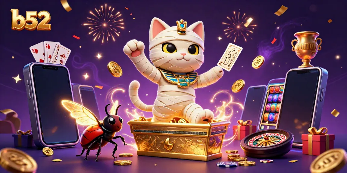 Experience thrilling gameplay at b52 with a lively mummy cat and ancient-themed casino elements.