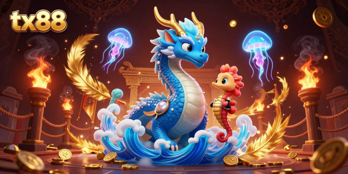 Engage in thrilling gameplay with tx88, explore the underwater world of a dragon, seahorse, and jellyfish.