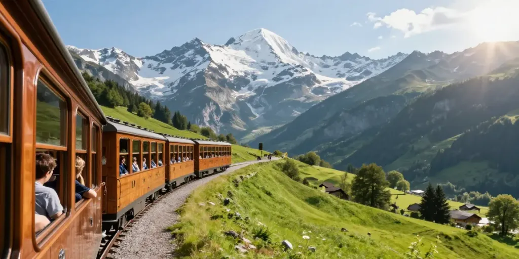 Experience stunning train ticket adventures through the Swiss Alps.