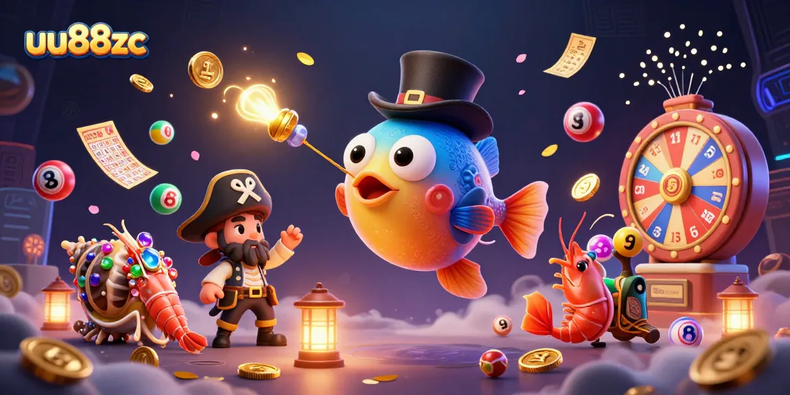 Engage in thrilling actions at uu88zc with vibrant lottery elements and treasure hunters in a dynamic casino scene.