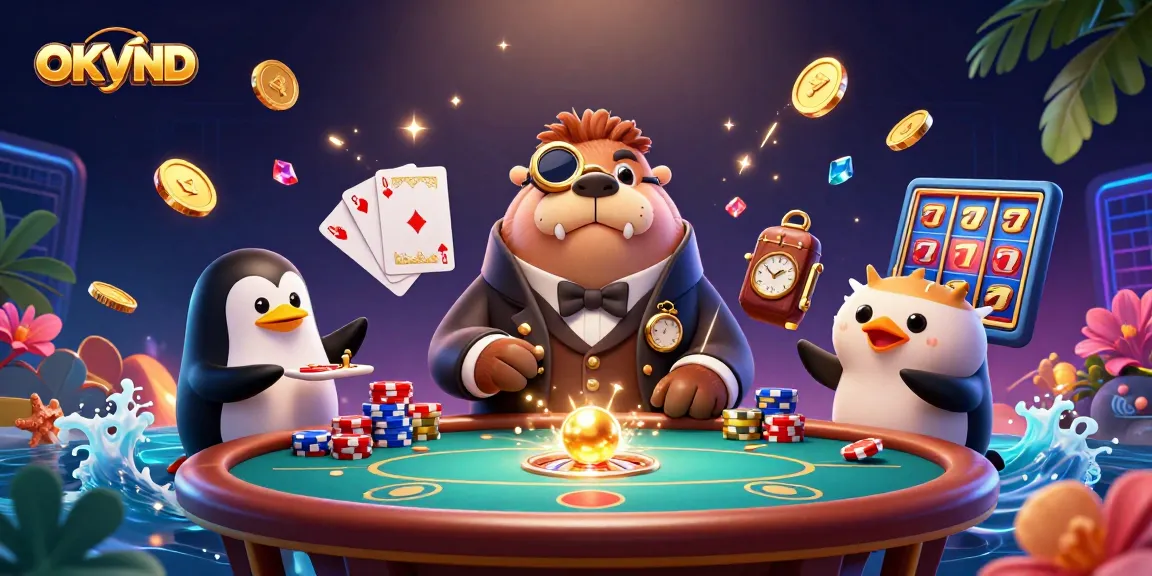 Experience the thrill of OKVND poker with cartoon characters in an underwater casino scene.