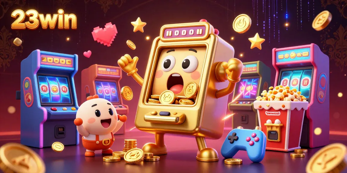 Experience the thrill at 23win with animated jackpots, cheering slot machines, and vibrant gaming action.