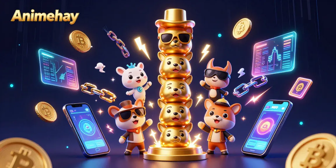 Engage with Animehay's thrilling gaming scene featuring vibrant 3D casino illustrations and crypto elements.