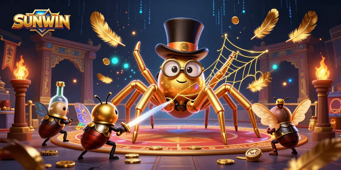 SUNWIN offers an exciting online casino experience with vibrant adventure elements, featuring a golden tarantula and beetle knight.