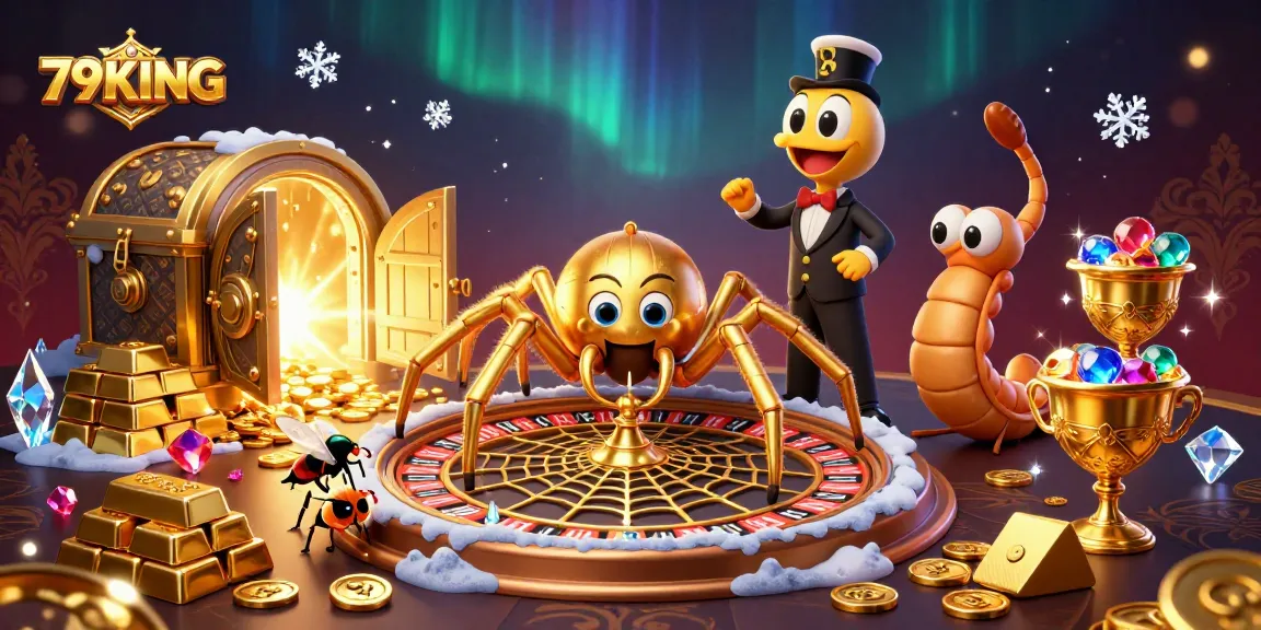 Experience thrilling wins at 79KING's casino with a golden spider spinning a roulette web.