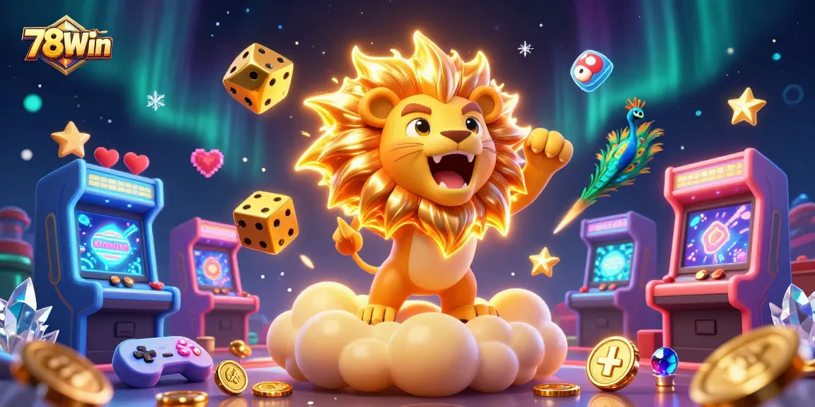 Engage with 78Win's exhilarating online gaming via vibrant 3D illustration featuring dynamic casino elements.