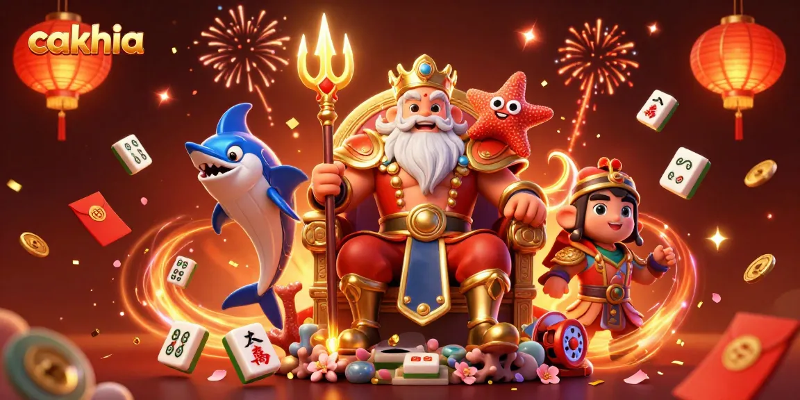 Cakhia showcases a vibrant 3D scene with sea king and samurai amid lively casino elements.