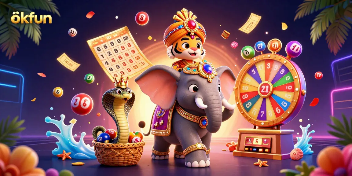 Engage in exciting gambling experiences with okfun, featuring vibrant lottery elements and colorful casino scenes.