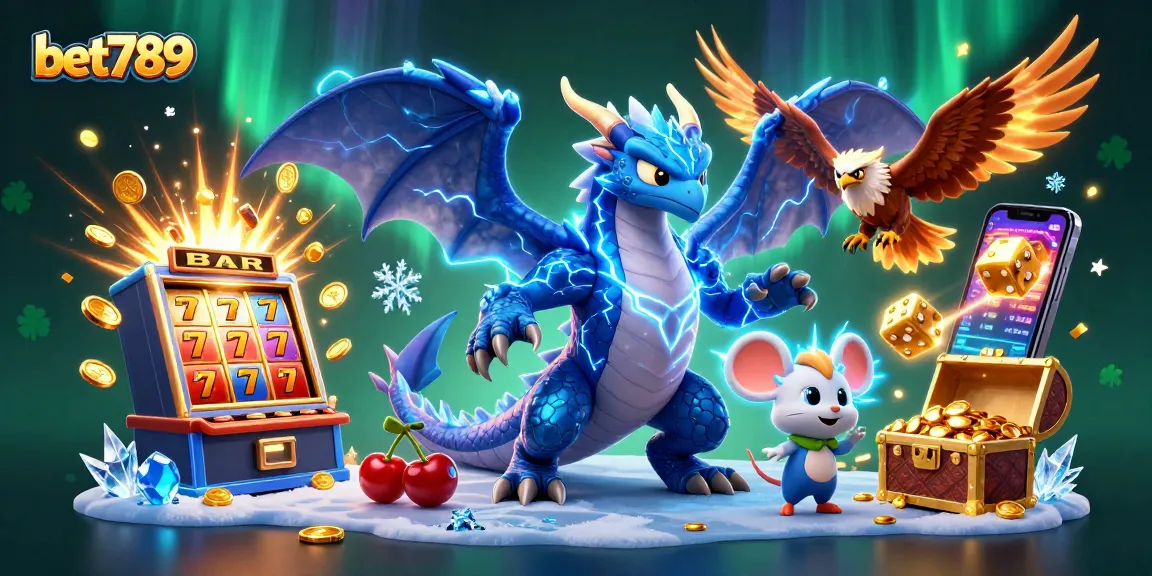 Engage in thrilling action at bet789 with vibrant slot machines bursting coins and exciting characters.