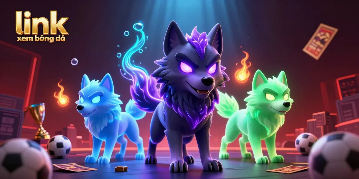 Experience link xem bóng đá live with dynamic sports elements surrounding ghostly wolves.