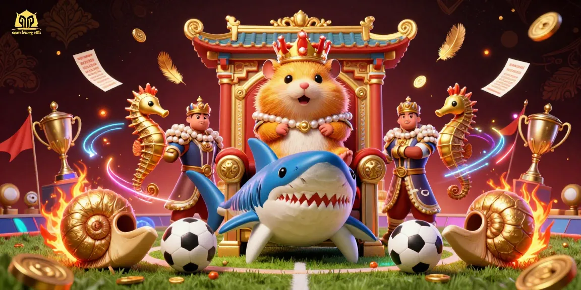Xem bóng đá in a vibrant digital scene featuring a golden hamster king, stadium elements, and betting slips swirling around.