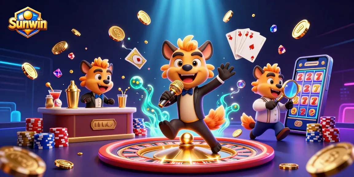 Experience the excitement of Sunwin casino with lively hyenas in a vibrant casino scene.