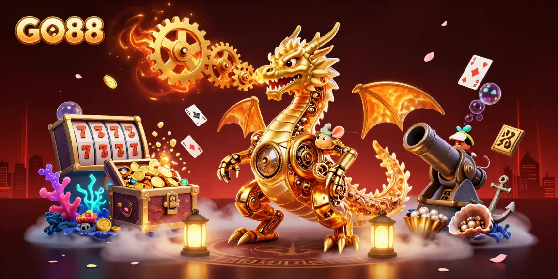 GO88 offers vibrant casino adventure with a dragon and treasure at a dynamic game scene.