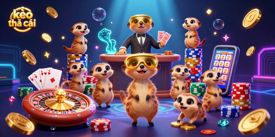 Bet on kèo nhà cái with lively meerkats orchestrating a vibrant casino scene.
