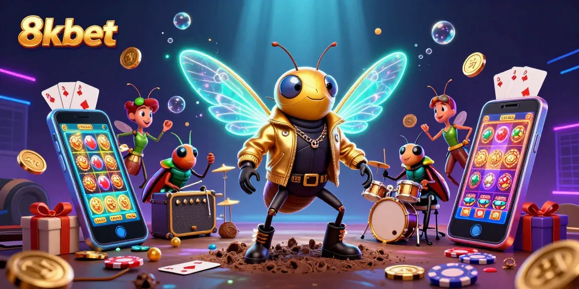 Experience vibrant excitement with 8kbet in a 3D casino scene featuring dynamic game elements.