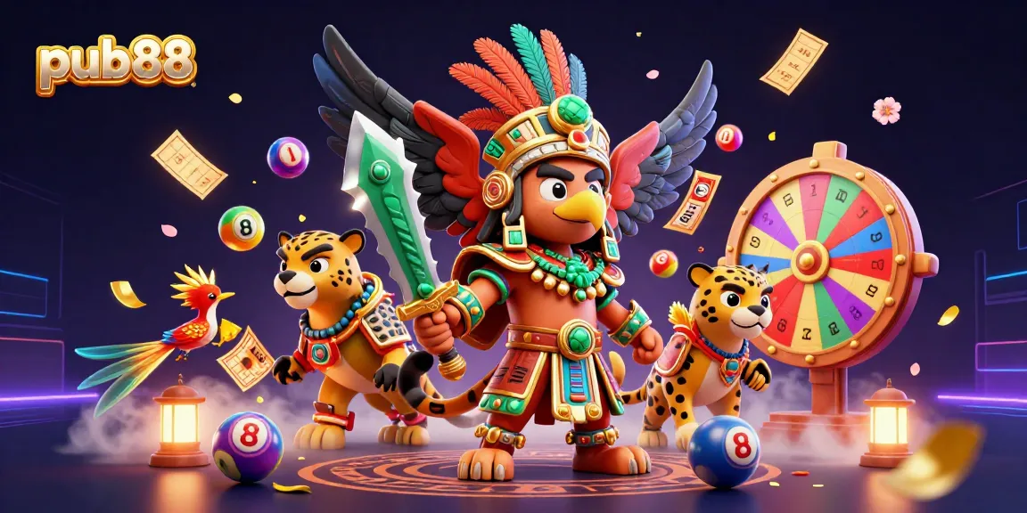 Experience thrilling wins at pub88 with dynamic games and cheerful atmosphere in an animated casino scene.