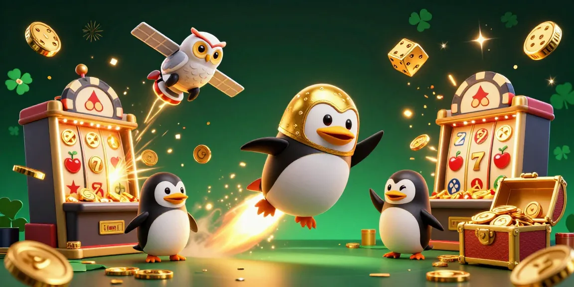 Experience thrilling action on xoilactv with a golden penguin navigating colorful casino riches